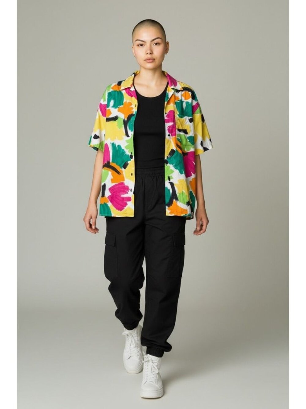 Vintage Esprit Sport 80s Abstract Print Button-Up Shirt Boxy Fit Cotton Large - Picture 4 of 10